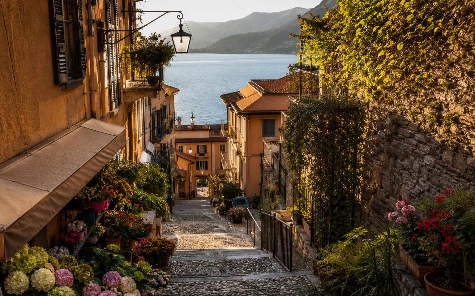Bellagio's lakeside promenade and colorful facades on Lake Como